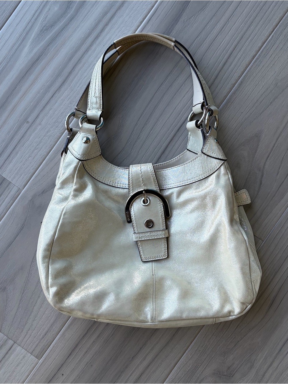 COACH F17219 Soho Lynn Metallic Leather Hobo Gold Shimmer